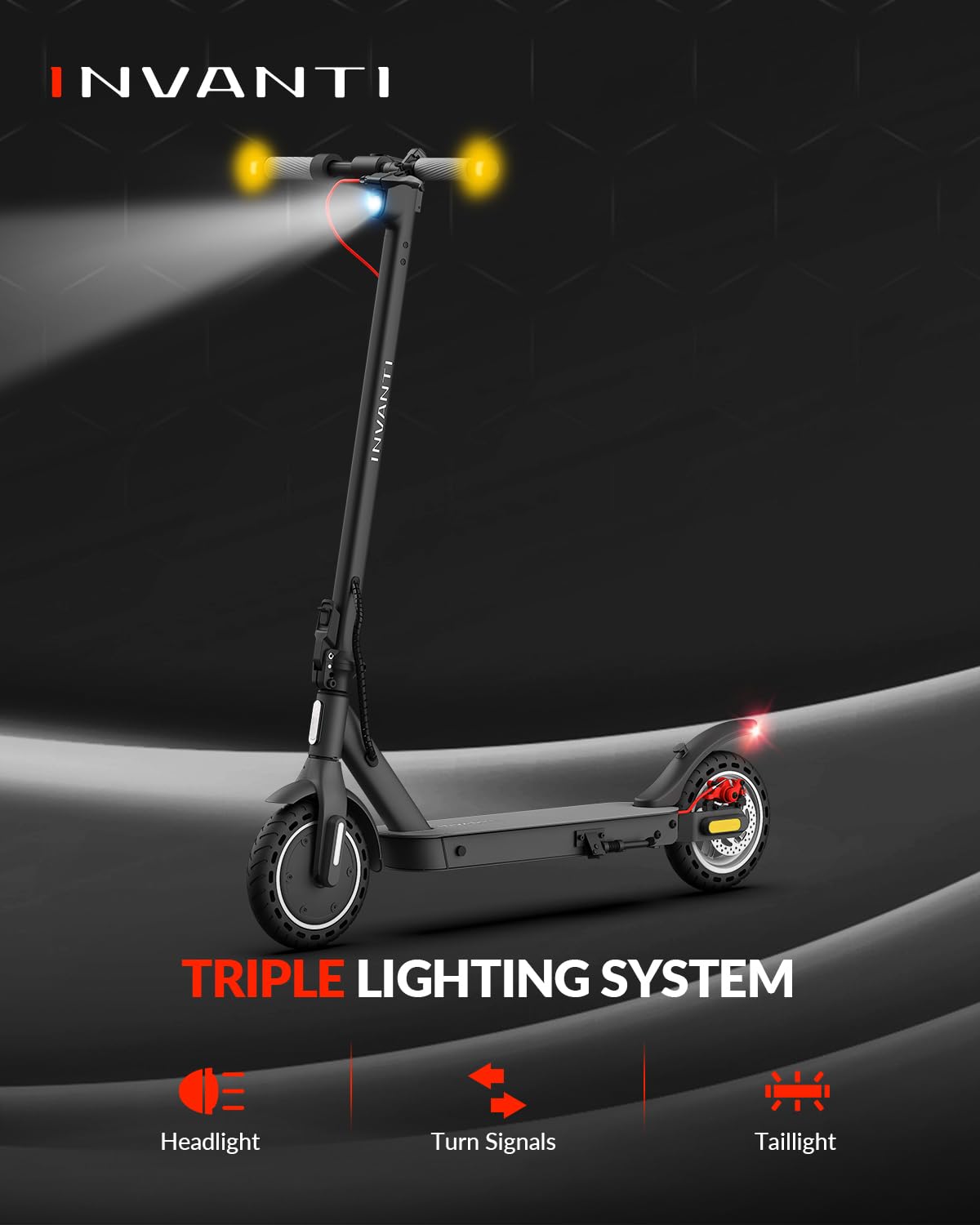 INVANTI E30 Adult Electric Scooter, Max 20Miles & 18 MPH, 350W Motor, Turn Signals, Smart APP, 8.5" Solid Tires, Foldable Commuter Electric Scooter for Adult with Rear Suspension and Dual Brakes