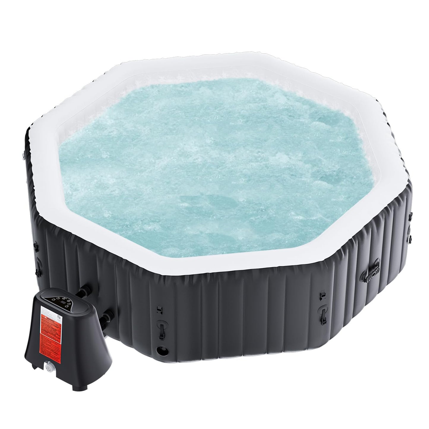 Inflatable Hot Tub, 4-6 Person Large Polygon Portable Blow Up Hot Tub, Leak-Proof PVC Outdoor Spa with 130 Air Jets, Heater Pump and Insulated Cover, 77” X 25”