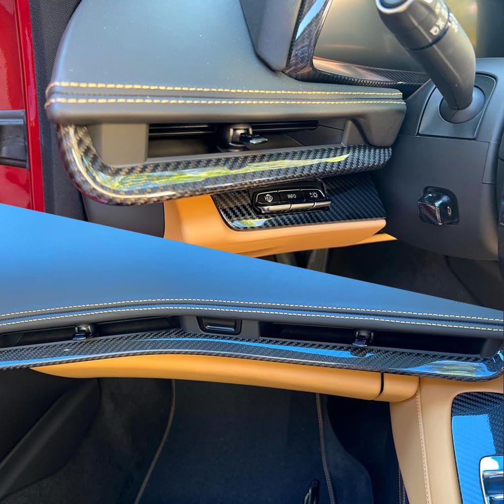 Genuine Carbon Fiber Dashboard Strip Trim for Corvette C8 Z51 Z06 ZR1 Coupe Convertible 2020 2021 2022 2023 2024 2025, Central Console Dash Board Cover (Black Carbon Dashboard Panel Trim)