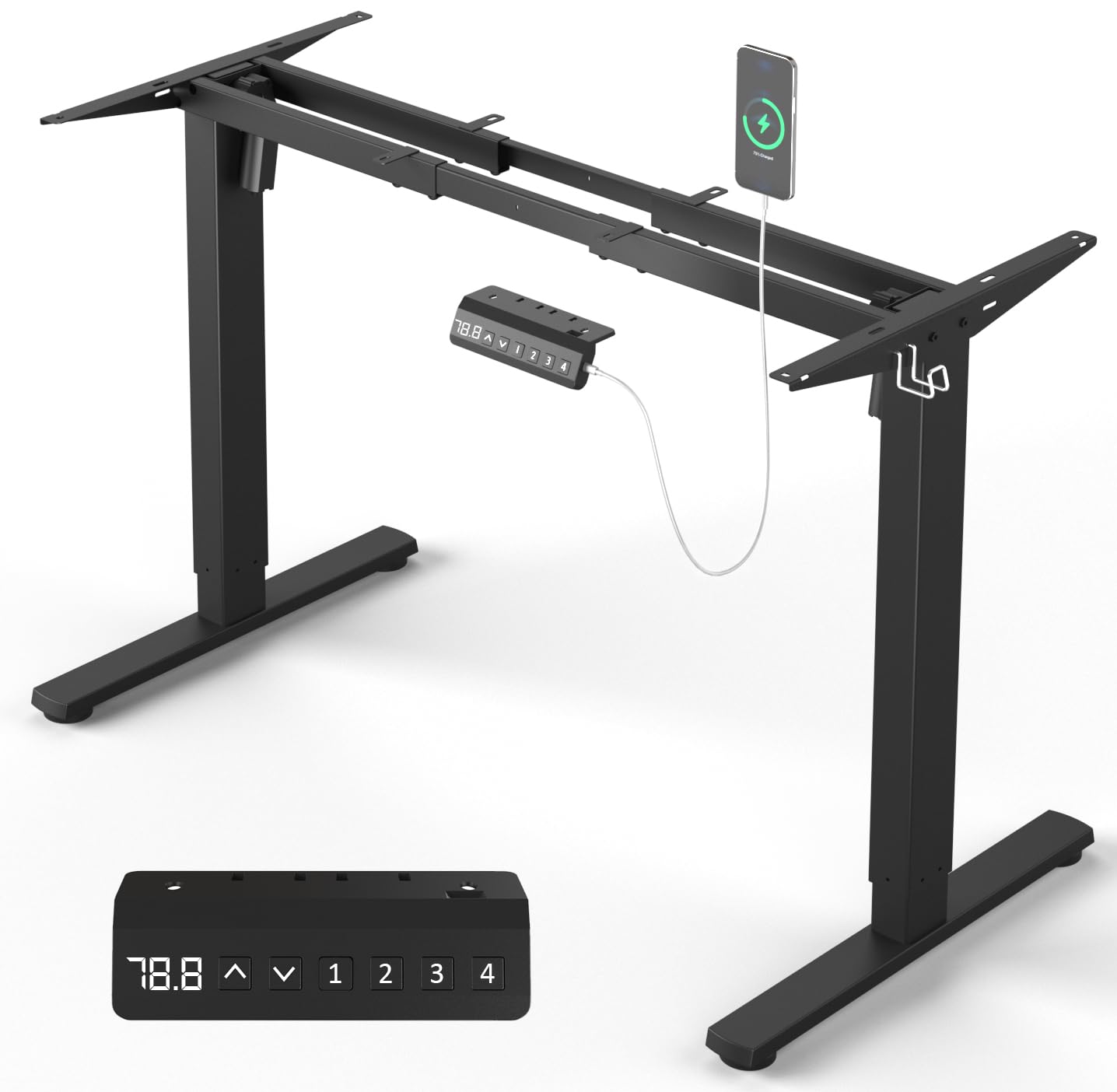Xyndyx 330 lbs Capacity Dual Motor Electric Standing Desk Frame, Height Adjustable Sit Stand up Desk Legs Base Workstation, Anti-Collision Function, 2 Hooks, Black Frame Only