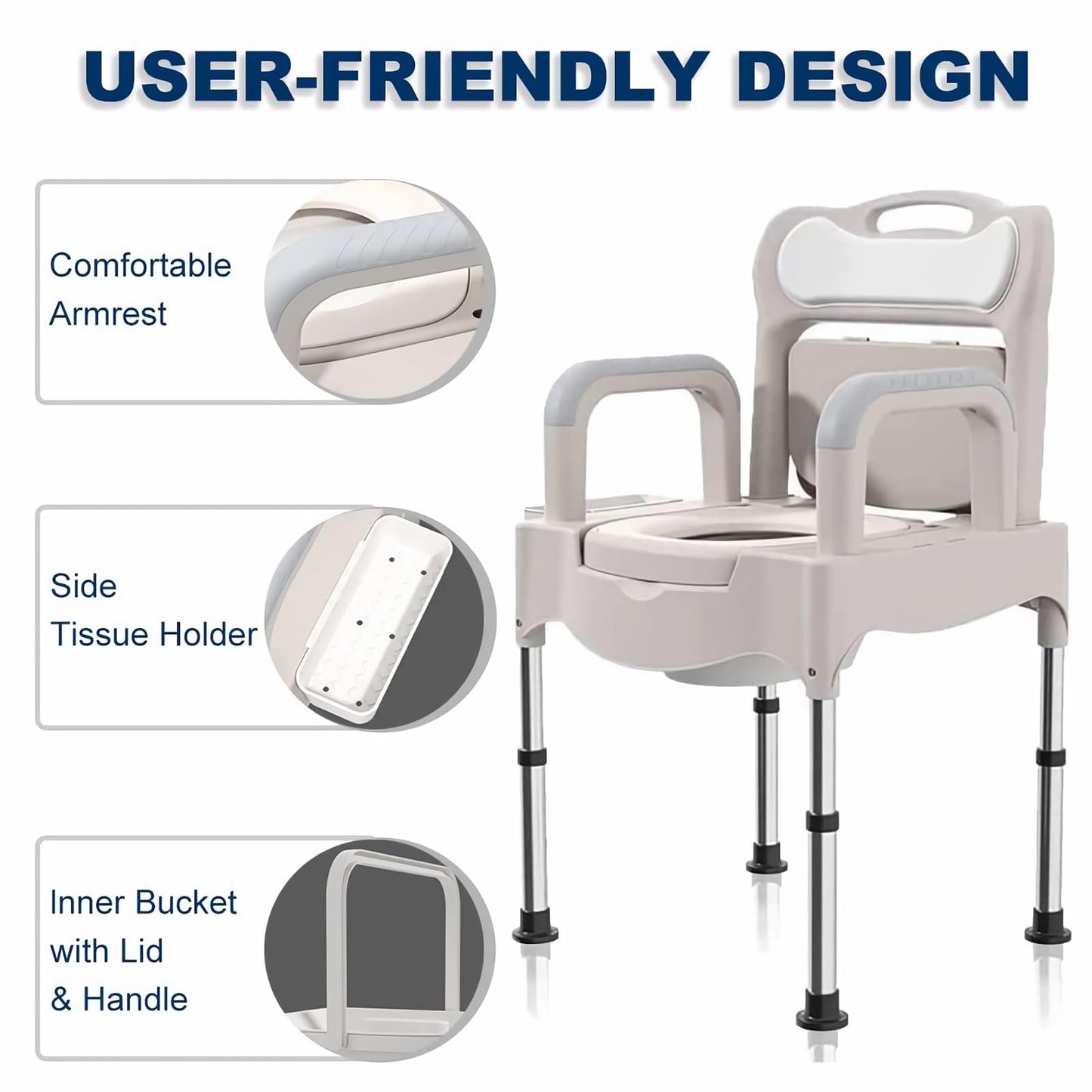 Bedside Commodes, Bedside Toilet, Commode Chair, Height Adjustable Adult Potty Chair for Seniors, Portable Toilets for Home Use, Suitable for People with Disabilities The Elderly & Others