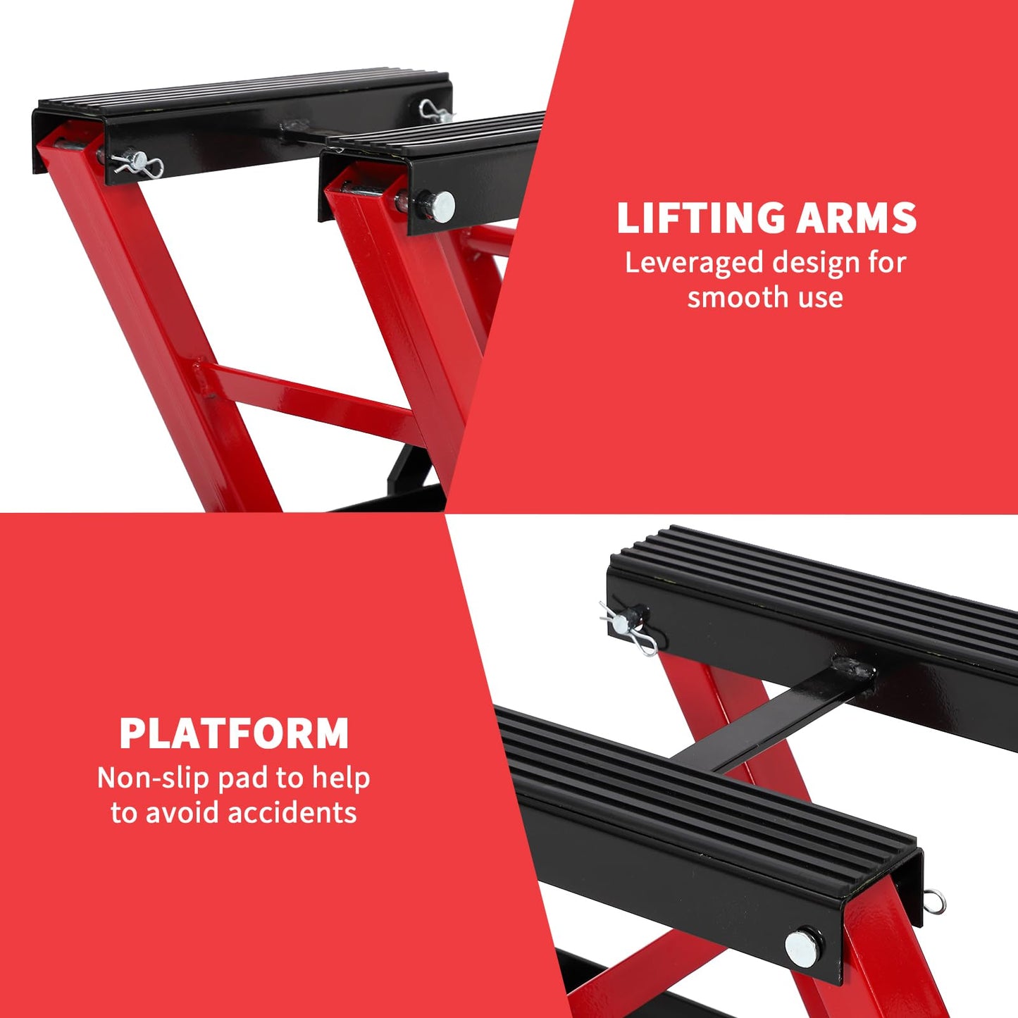 Hydraulic Motorcycle Lift Jack, 1500LB Capacity Scissor Jack for Dirt Bikes & ATVs, 4.7-14.57 Inch Lift Height, Non-Slip Platform & 360° Swivel Casters, Red Garage Lift