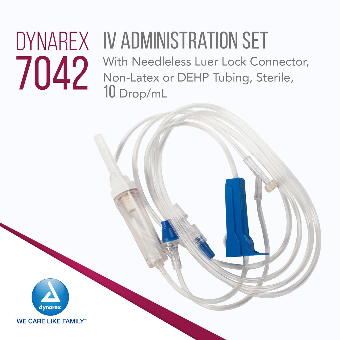 Dynarex 7042 IV Administration Set with 2 Needles Port and Check Valve, 10 Drop/mL, 112" Length, Pack of 50