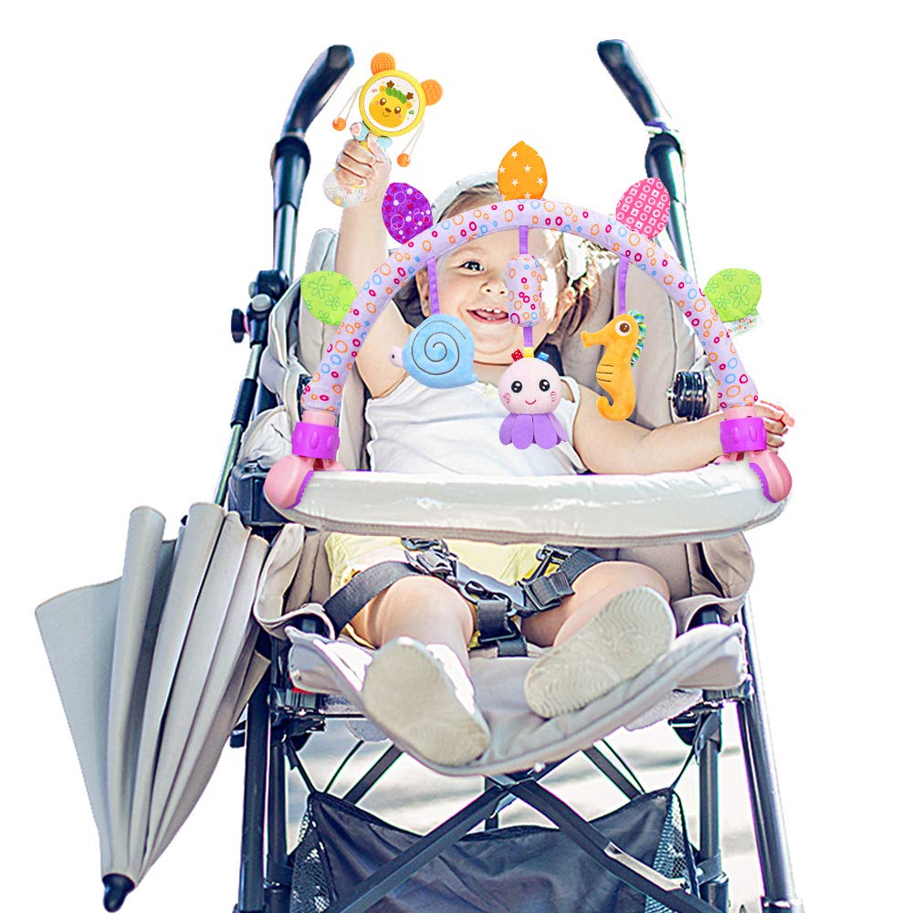 Caterbee Travel Arch Bassinet Toys for Baby Hanging on Stroller, Crib & Pram. Activity Toy bar for Baby Bouncer(Purle)