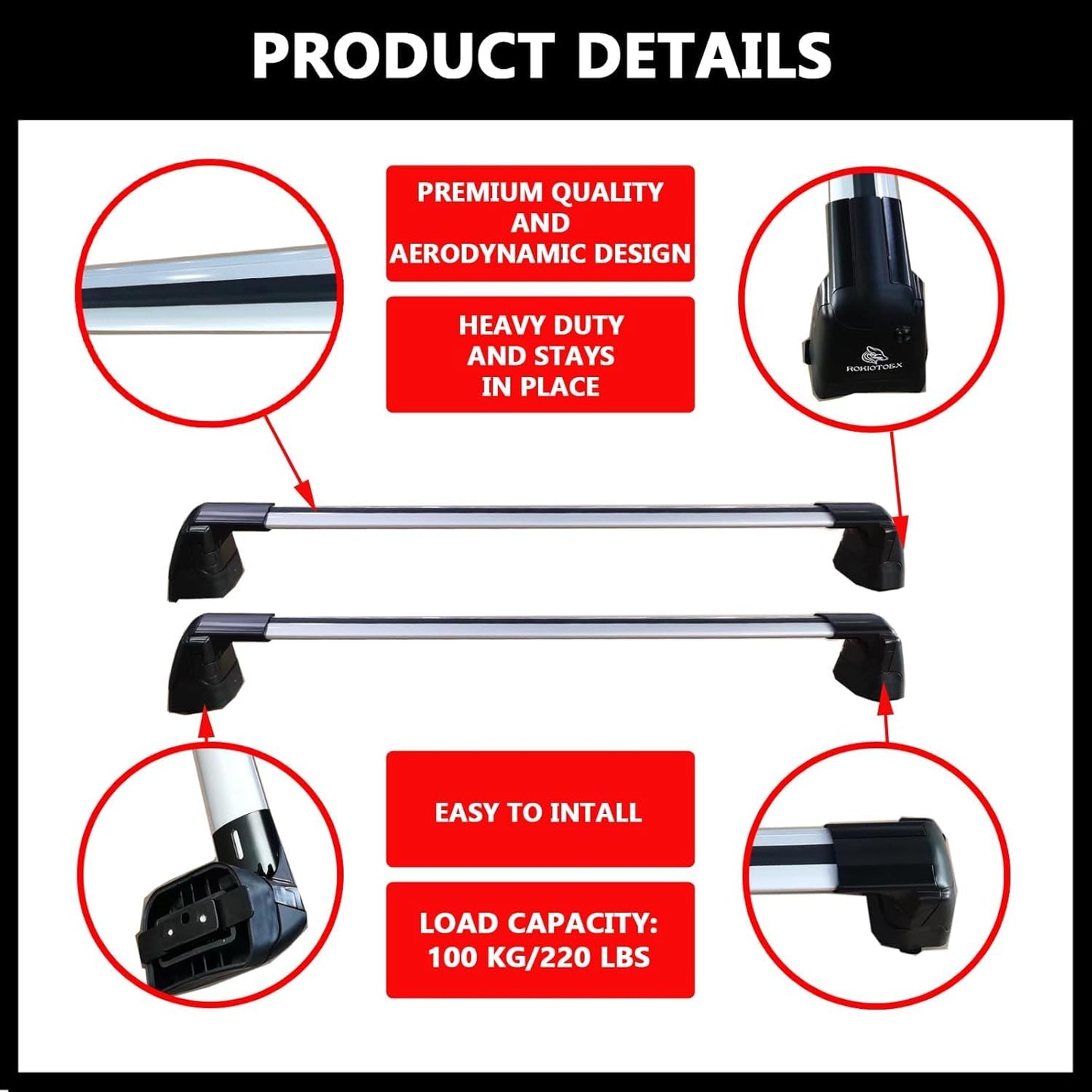 ROKIOTOEX Roof Rack CrossBars -Fit for 2018-2026 Eclipse Cross Bare Roof Fixed Point -Fits Panoramic Sunroof - 220LBs Load Bar - Lock Cap- Easy Install - Wind Noise Reduction Strip - Cheetah Silver