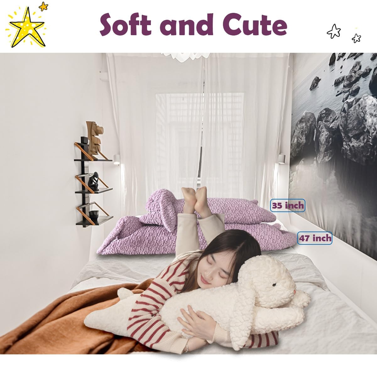 Hofun4U Rabbit Plush Pillow, Rabbit Stuffed Animal, Rabbit Plush Long Body Pillow Gift for Kids Adults (White,47 inch)