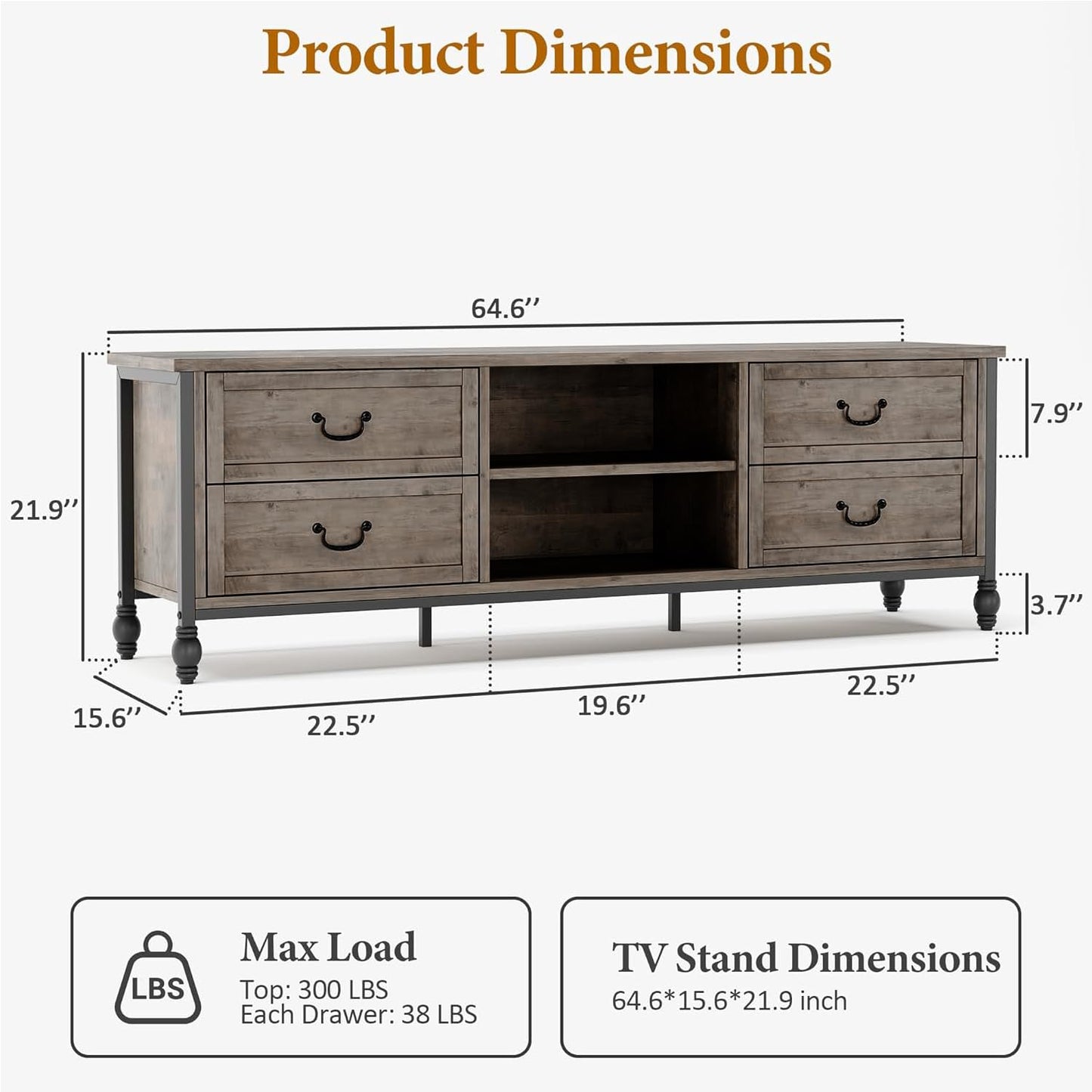 CABIHOME 70 Inch Mid-Century Modern TV Stand with Storage, Entertainment Center Featuring Metal Roman Columns and Drawer, TV Console Table for Living Room