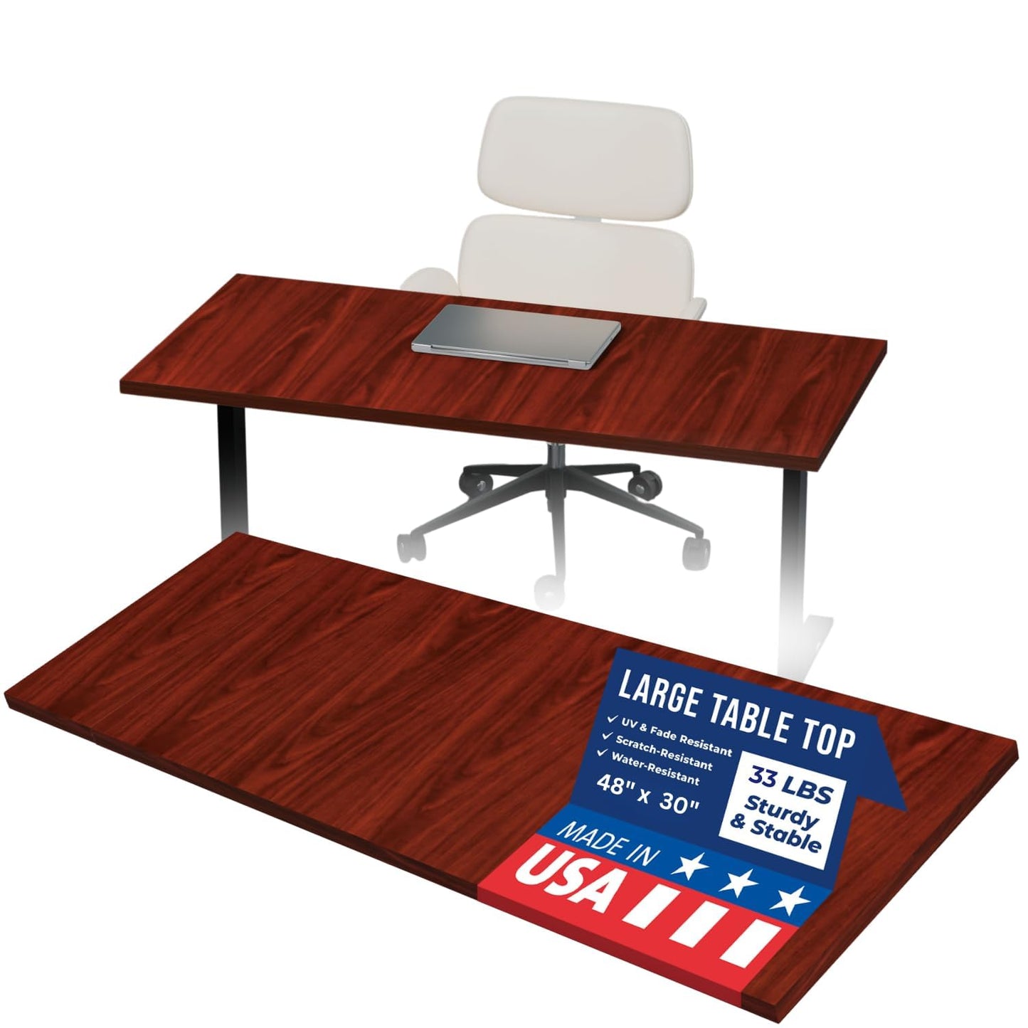 OfficeSimpli 48 x 30 Inch Desk Top, Made in USA Replacement Table Top for Sit-to-Stand Adjustable Desk Frame, Workbench or Countertop for Classroom, Home and Office (Desk Top Only) - Mahogany