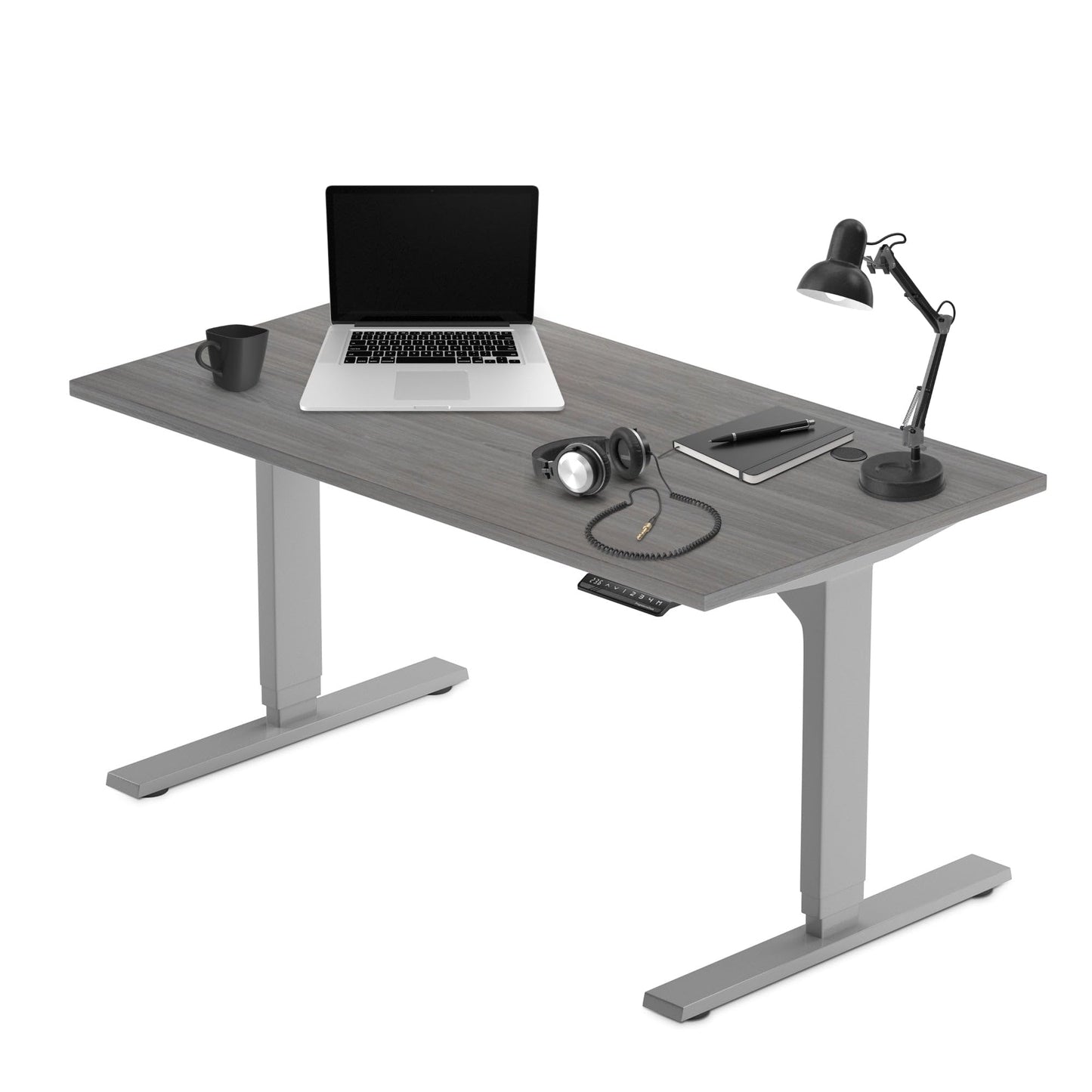 Progressive Desk Stand Up Adjustable Height Electric Standing Desk - 72" x 30" Dual Motor Table for Computer Home Office Workstation - Gray Frame, Gray Oak Top
