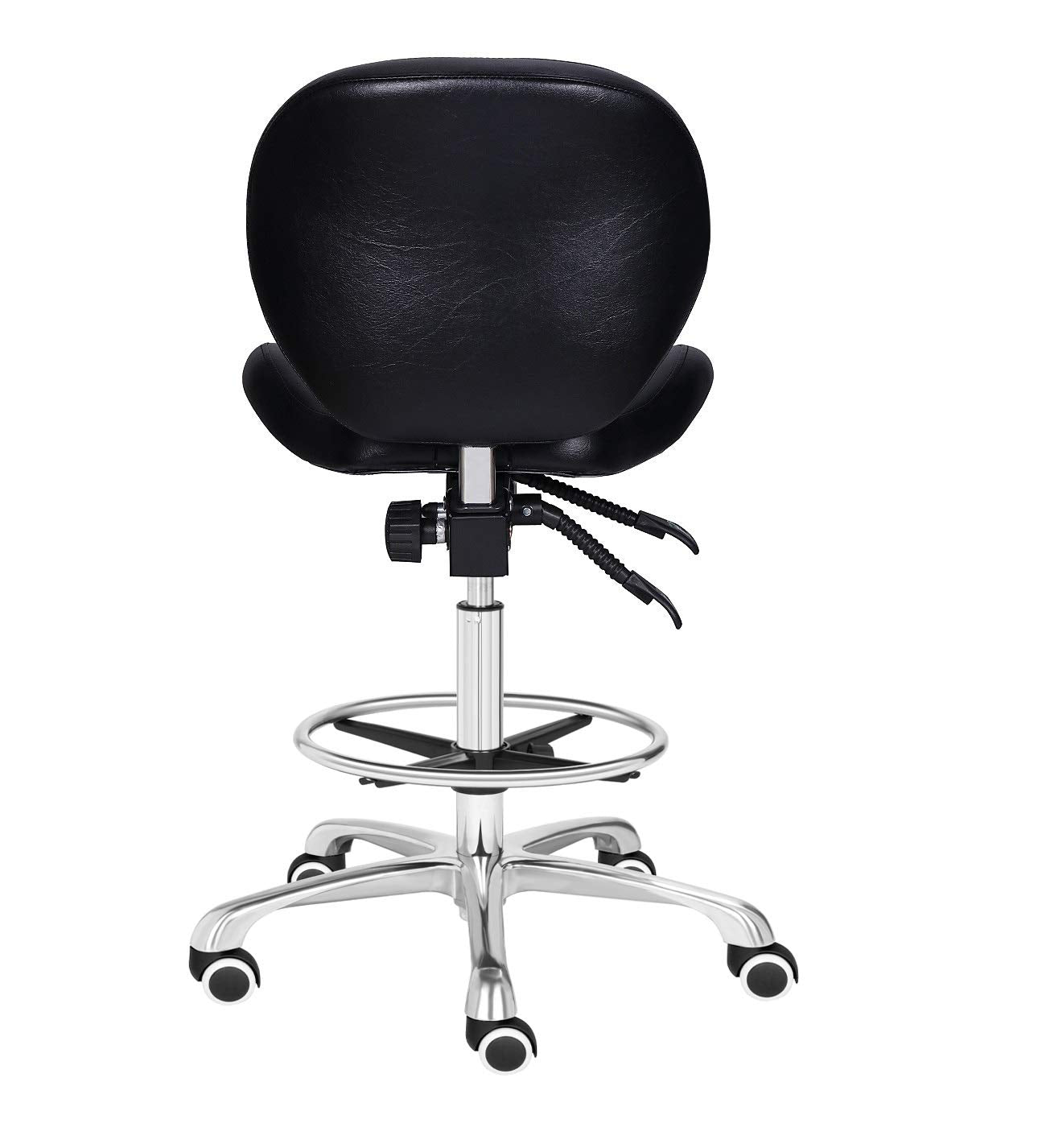 Kaleurrier Adjustable Stool Drafting Chairs: Tall Office Chair for Standing Desk with Backrest & Foot Rest - Ergonomic Drafting Stools with Rolling Wheels for Shop Studio Dental Salon Home(Black)