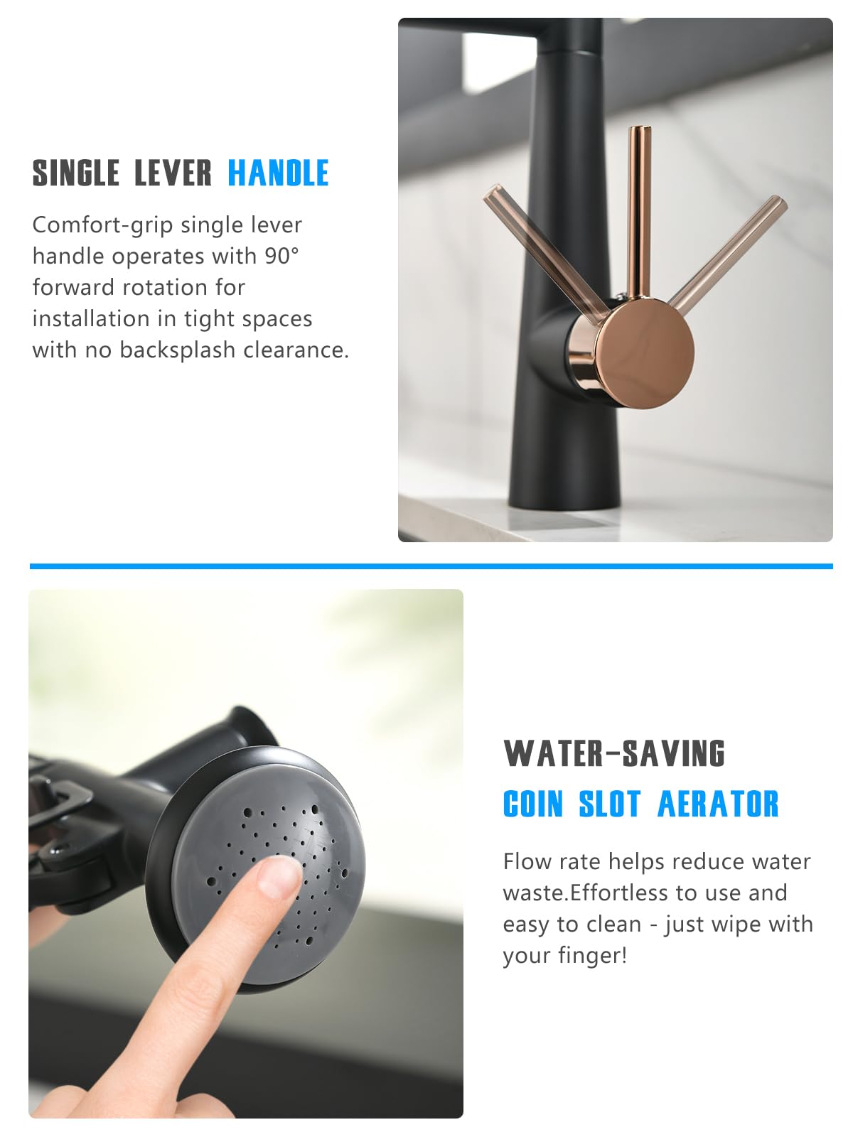 AIMADI Black and Gold Kitchen Faucet - Matte Black Kitchen Faucet Commercial Single Handle Kitchen Faucets with Pull Down Sprayer,Rose Gold Kitchen Sink Faucets