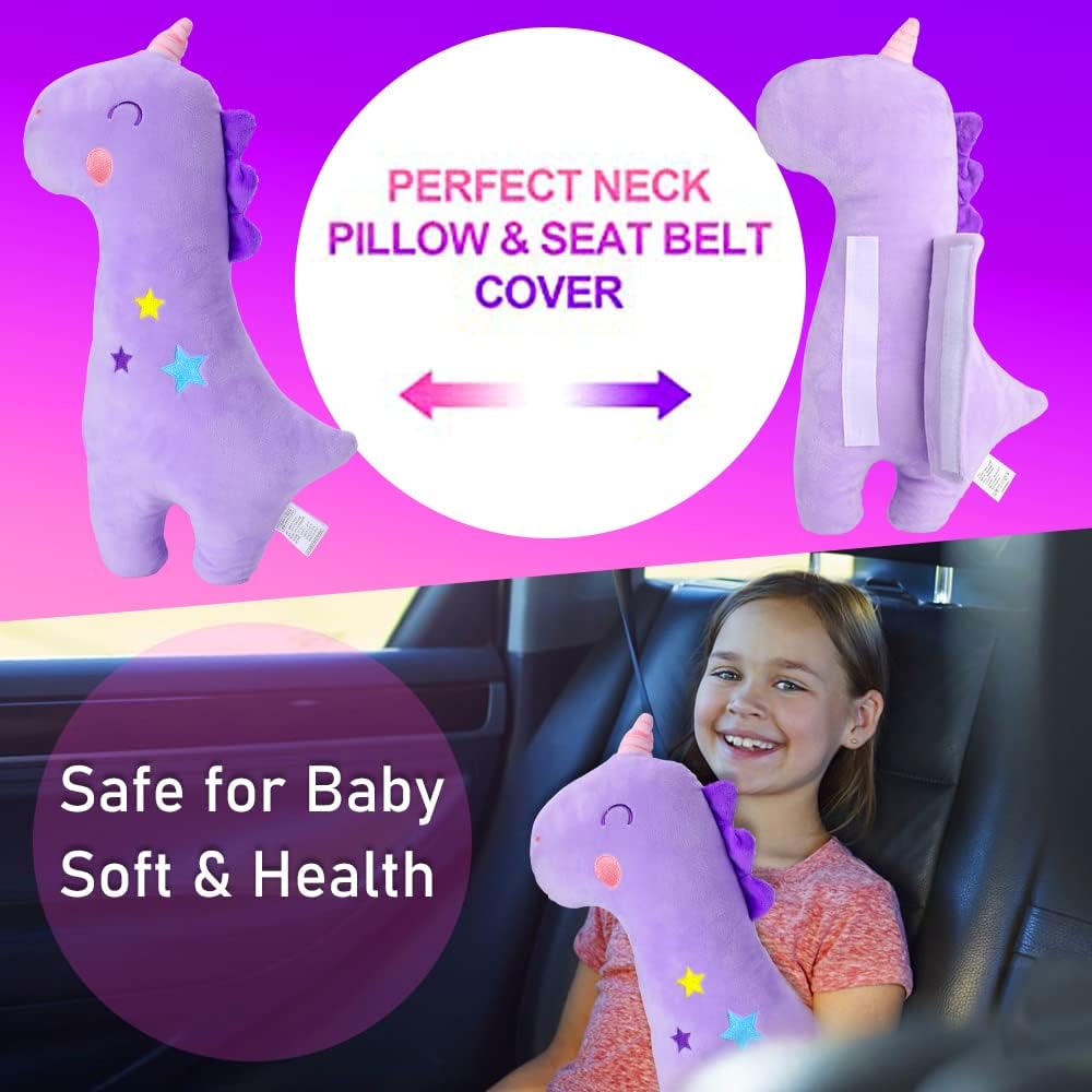 Barelove Seat Belt Cover Pillow for Kids, Car Seatbelt Cushion Shoulder Neck Support Protector Pad, Soft Stuffed Plush Travel Vehicle Belts Strap Pillow for Kids Headrest Christmas Gifts (Unicorn)