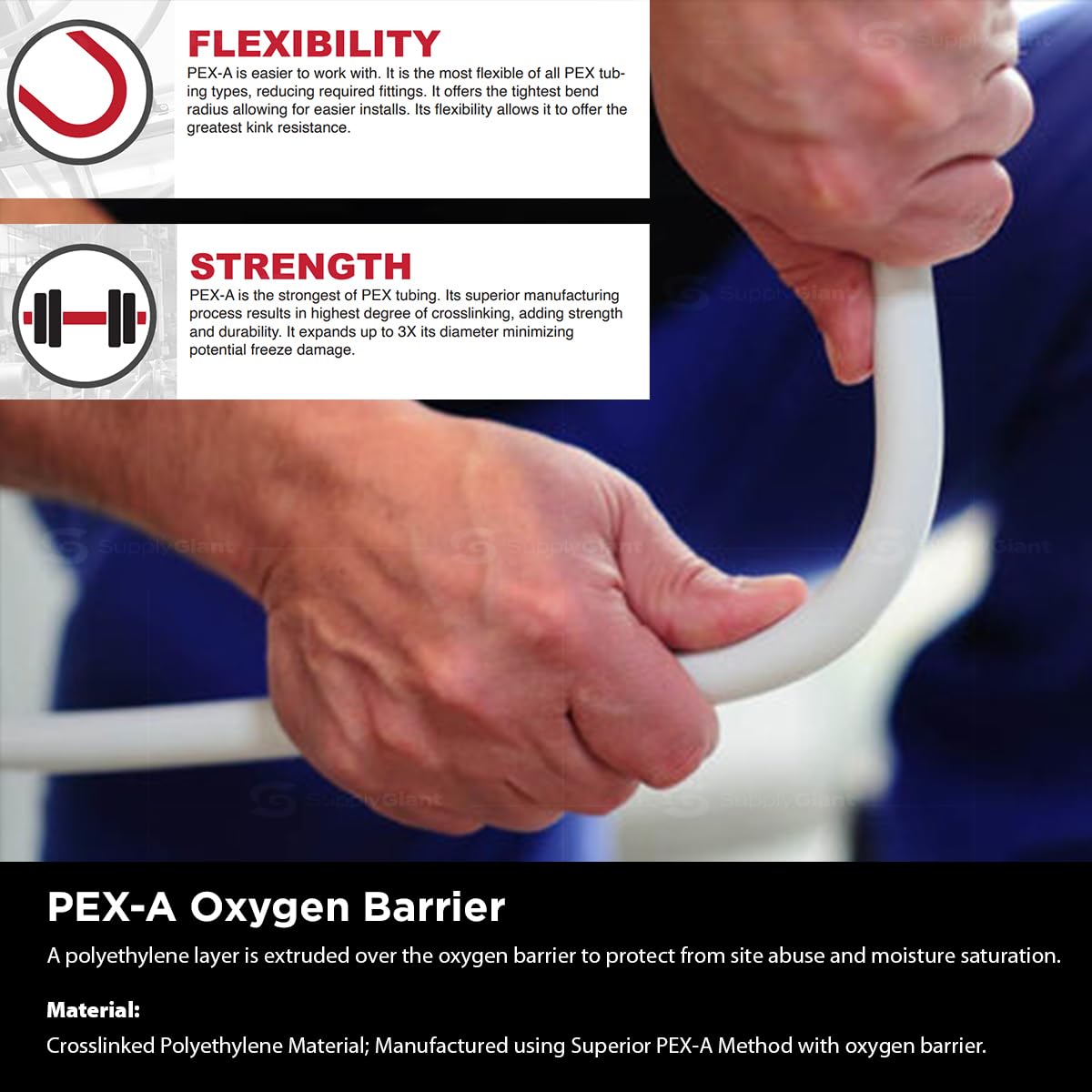 Pex-A 1/2 Inch x 500 Feet PEX Pipe, Oxygen Barrier Flexible Water Tubing for Hydronic Radiant Floor Heating, 1/2" PEX Tubing Coil, White