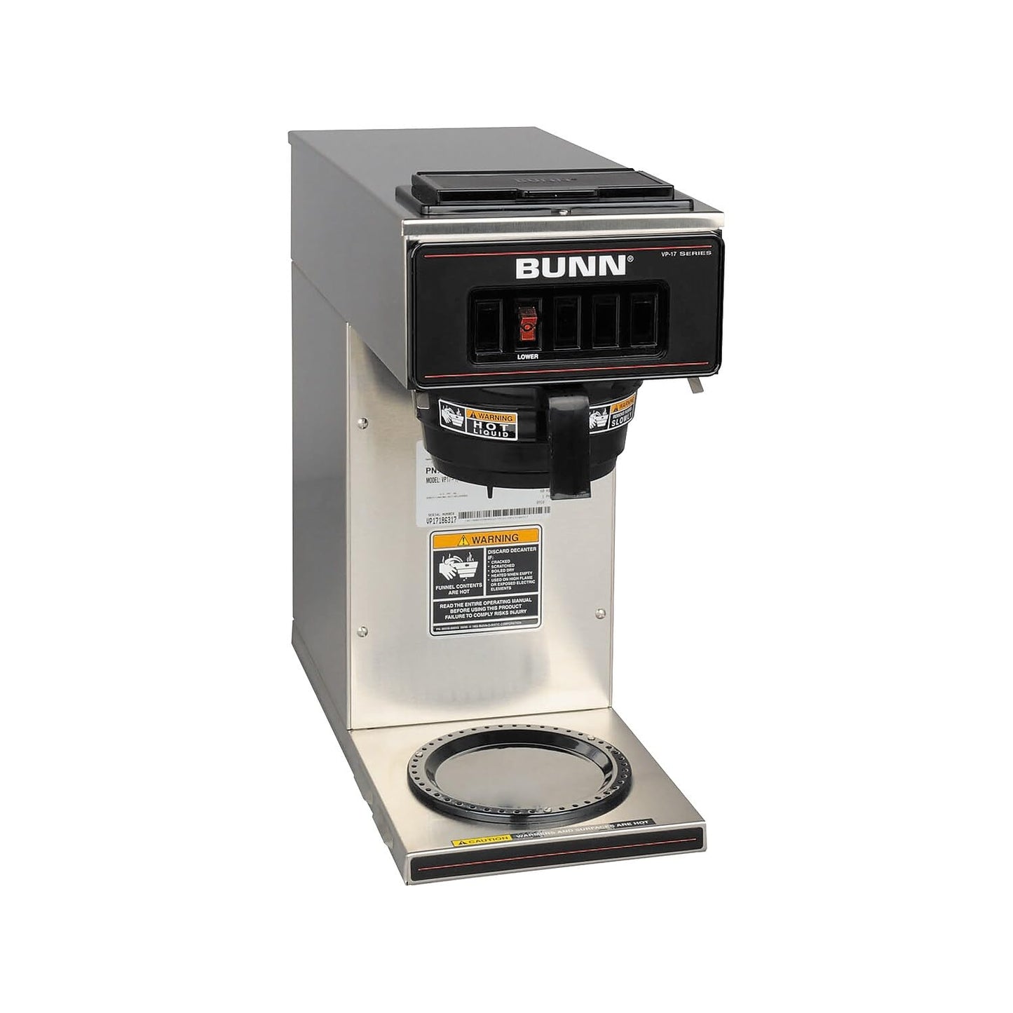 BUNN 13300.0001 VP17-1SS Pourover Coffee Brewer with 1-Warmer, Stainless Steel, Silver, Standard