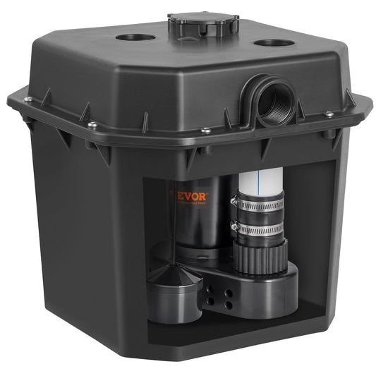 VEVOR Utility Sump Pump, 1/2 HP, 120-Volt, 3500 GPH Flow, 28 ft Head, Under-Sink System with 6 Gallon Basin, Automatic Utility/Laundry Pump, Drain Pump with 1-1/2" NPT Outlet, Black