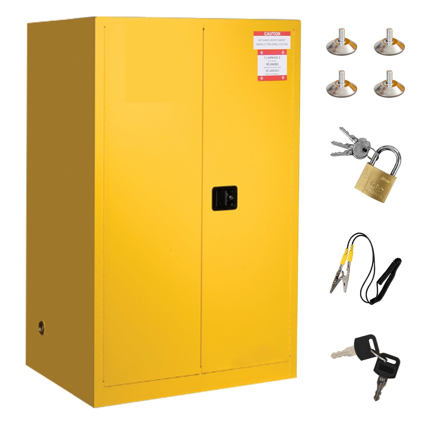 60 Gallon Flammable Safety Cabinet, Industrial Steel Fireproof Storage Locker for Flammable Liquids, 2 Adjustable Shelves, Manual Close Doors, Double-Wall Design, OSHA Compliant Cabinet 65"X34" X34"