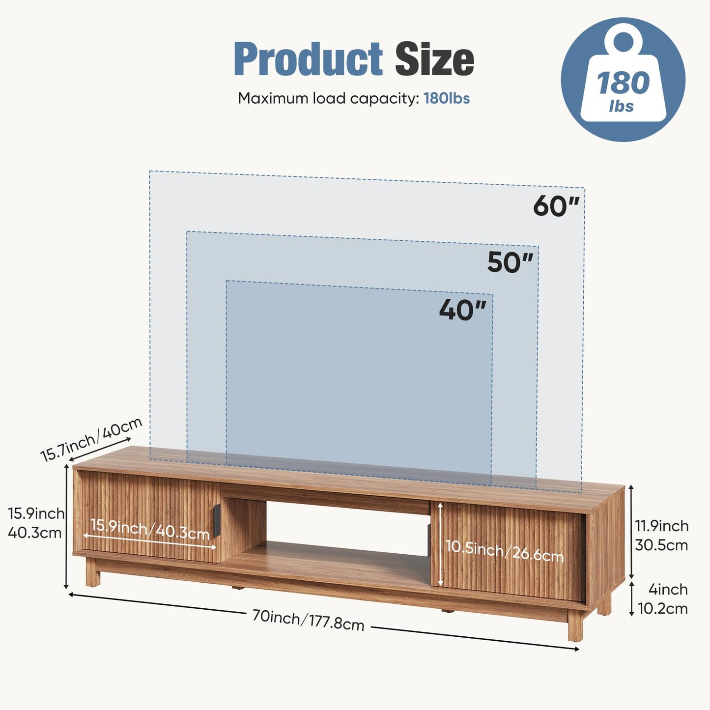 DUMOS TV Stand, Entertainment Center Media Console Table with Storage Cabinet, Mid Century Modern Wood Television Furniture with Cable Management Hole for Living Room, Office and Bedroom, 70" Wide