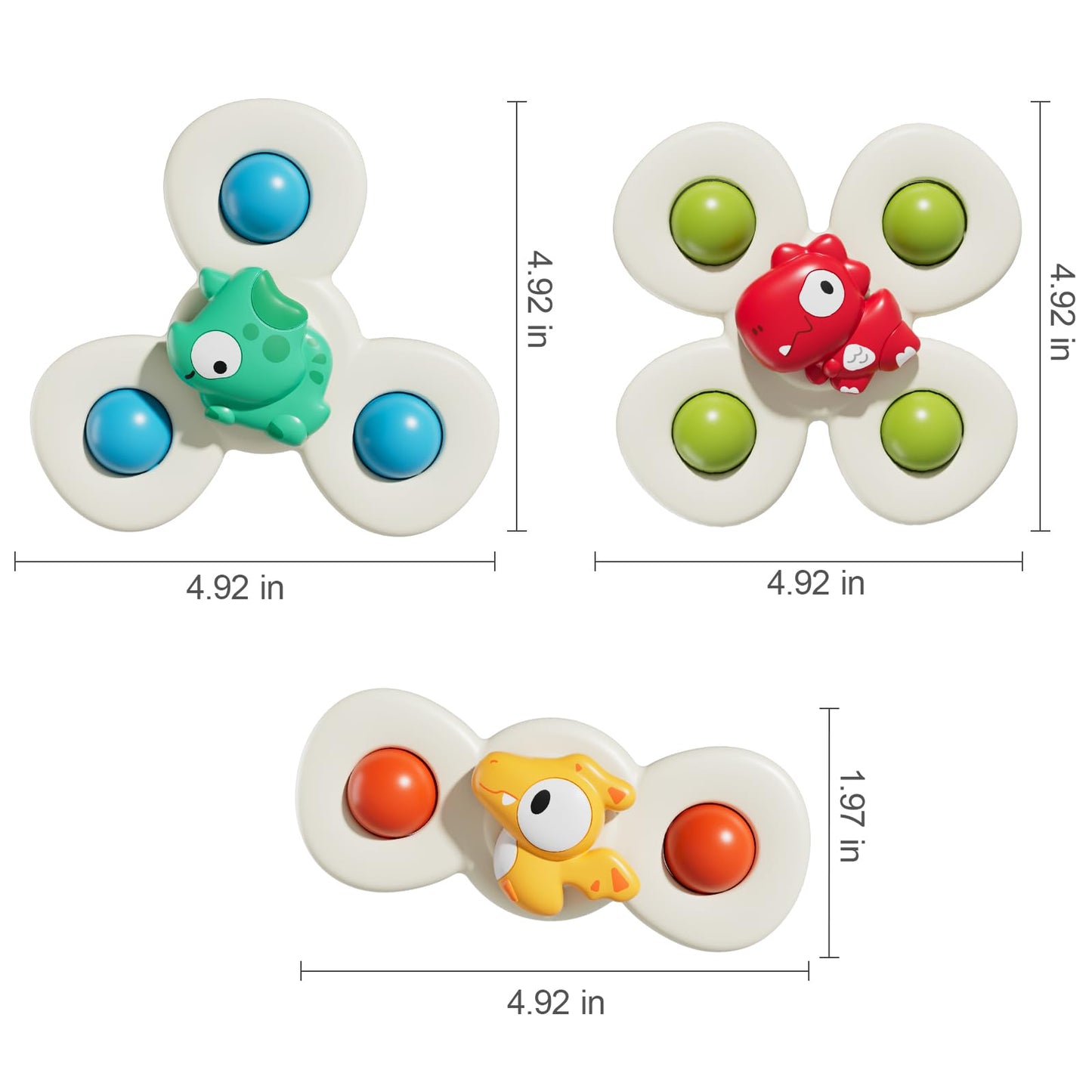 CalfQueen Baby Dinosaur Suction Cup Spinner Travel Toys for Kids Ages 1-3, Fidget Spinner Toys for 1 Year Old Boy Girl 12 Months, Sensory Bath Toy for Toddlers Infants Birthday Gifts