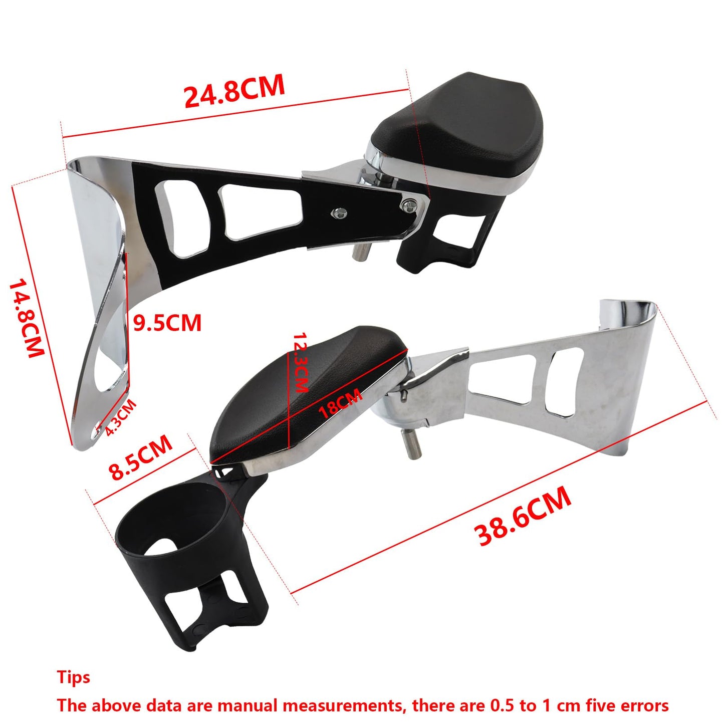 Motorcycle Passenger Armrests Adjustable with Cup Holder for Harley Touring Electra Glides Road Glide Ultra Tri Glide 2014-2024 Motorbike Accessories Parts Black
