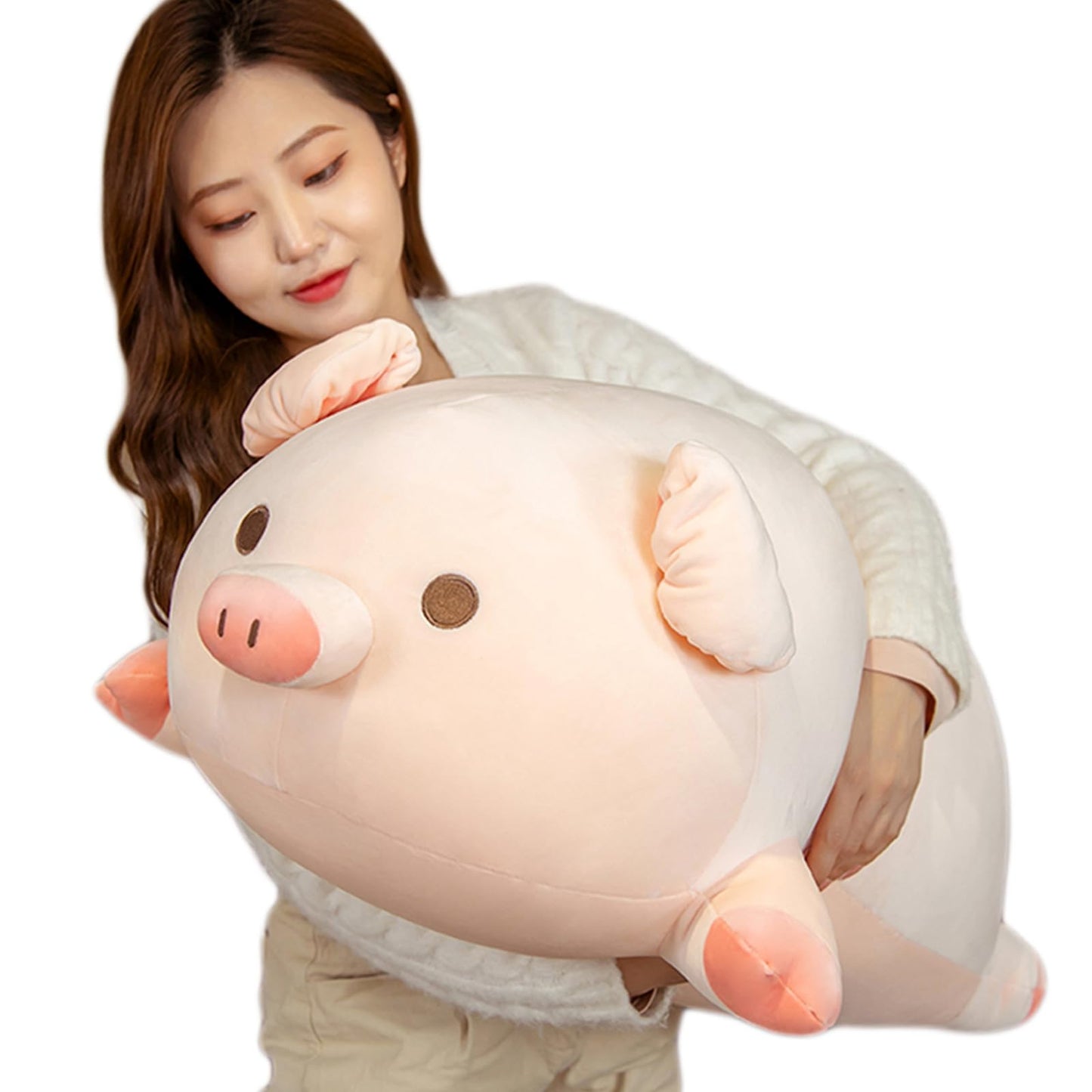 lannery Pig Stuffed Animal Hugging Pillow, Soft Fat Pig Plush Toy Gifts for Kids, Valentine, Christmas (Round Eyes, 31.5")