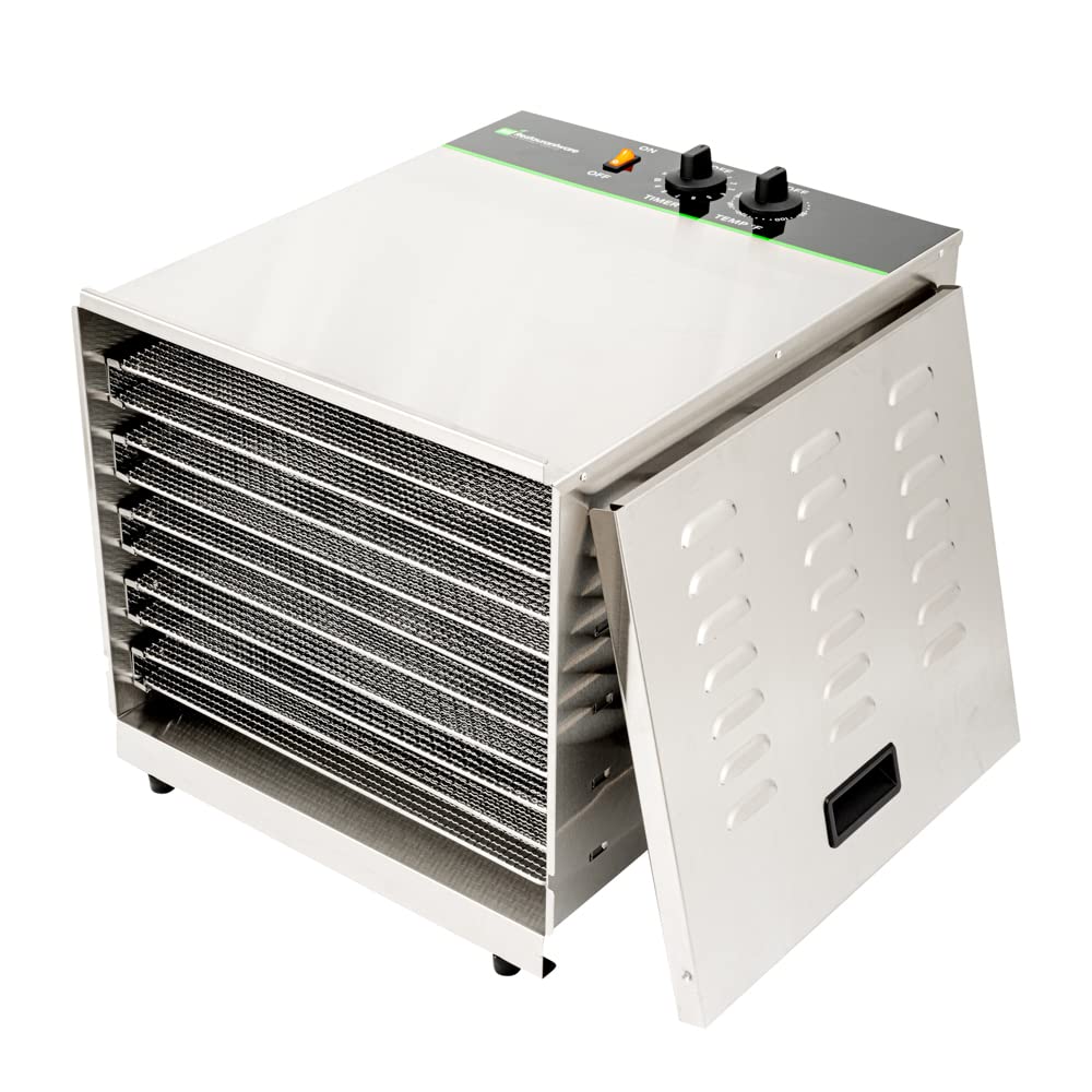 Restaurantware Hi Tek Food Dehydrator 1 Food Dryer Machine - 120V/1000W 10 Shelves Stainless Steel Dehydrator For Food Built-In Timer No-Slip Feet Removable Door