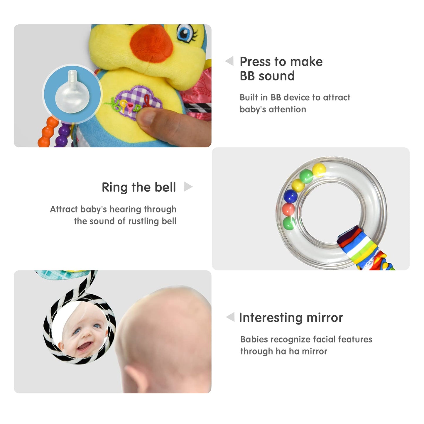 Baby Rattles Toys with Teether,Bed Bell for Toddler in pram,Gifts for Baby Aged 3 Months or More (Bird)