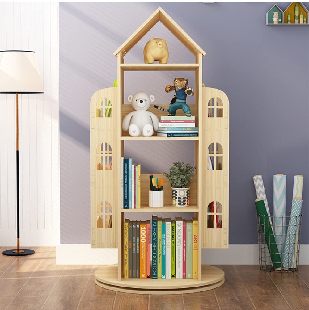 Heehee Rotating Bookshelf 360 Display Floor Standing Bookcase Storage Rack Children's Bookshelf, Wood Book Shelf Organizer Stand for Kids, Storage Book Display Case Bookrack