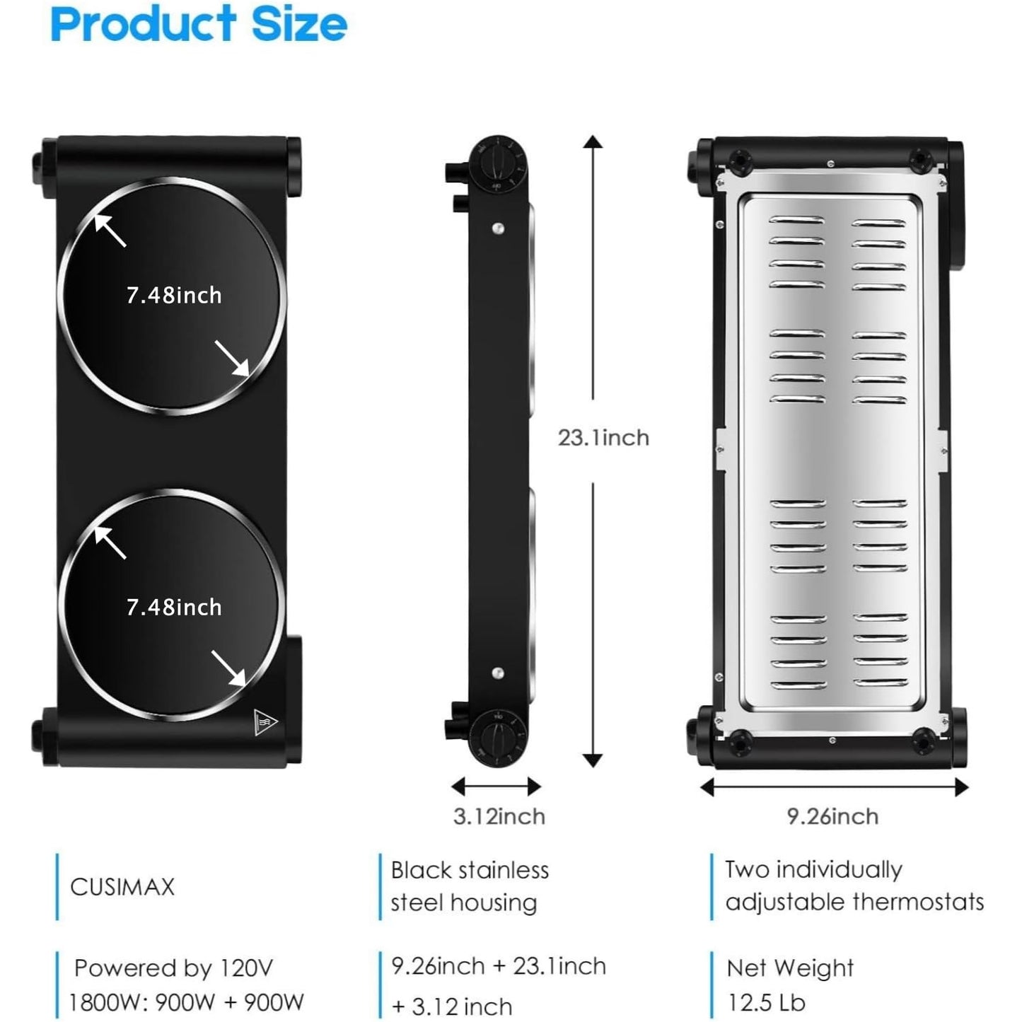 1800W Dual Infrared Burner Electric Hot Plate, High Power for Fast Cooking, 7 Inch Ceramic Glass Portable Electric Stove with Adjustable Temperature Control, Upgraded Version