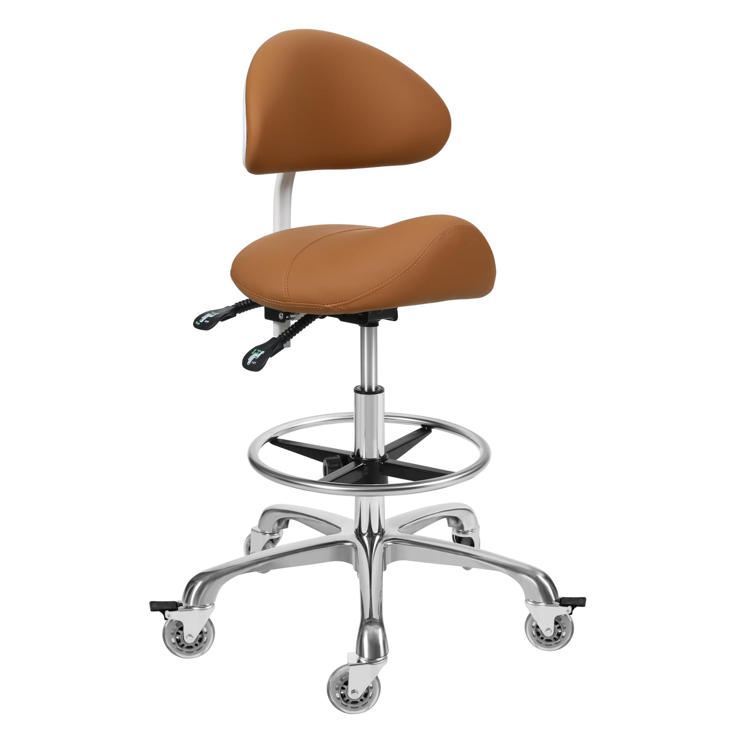 Saddle Stool Chair with Backrest and Footrest- Ergonomic Rolling Saddle Stools Hydraulic Swivel Adjustable Stool Esthetician Chair for Massage Beauty Salon Tattoo Dentist Clinic Home Office (Camel)