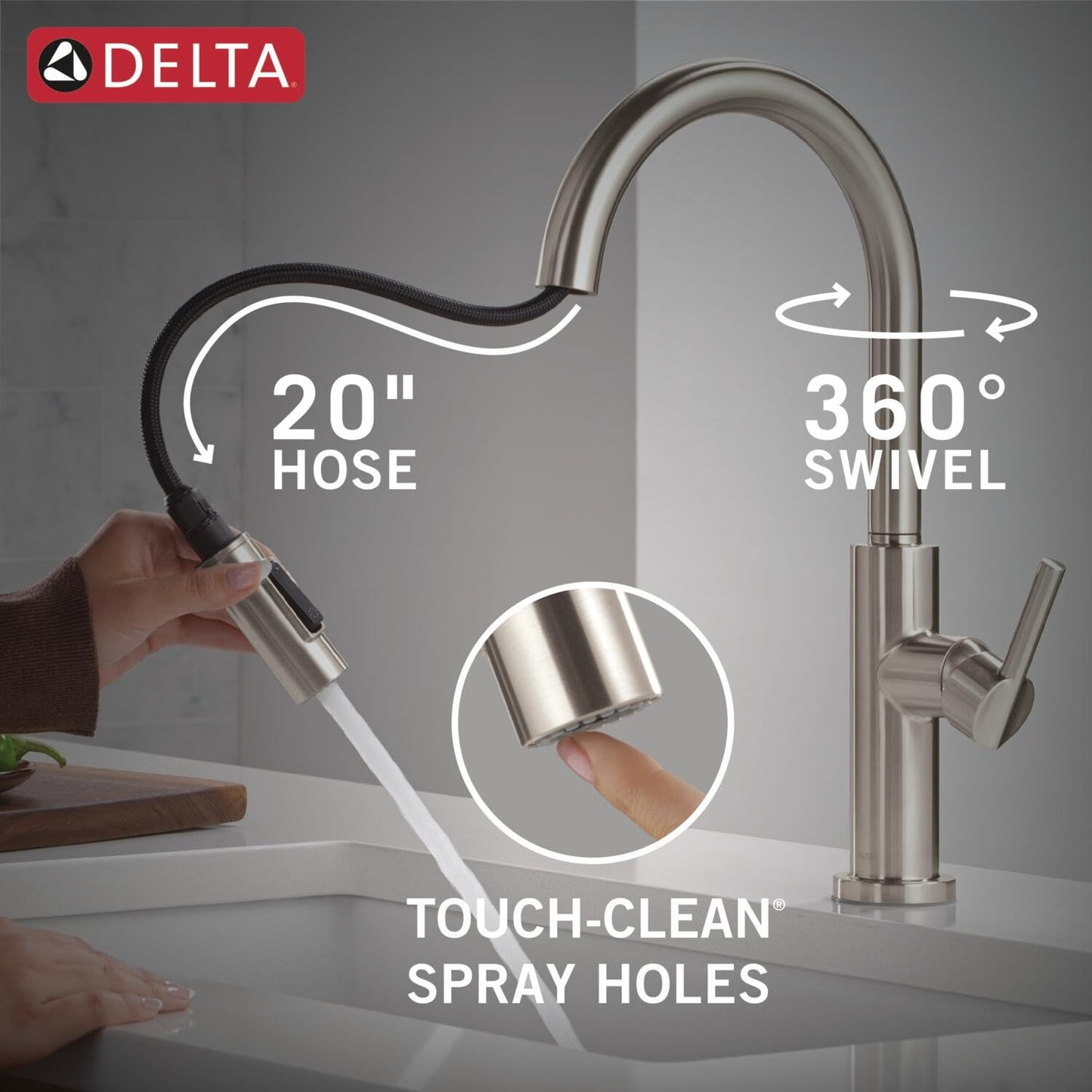 Delta Faucet Nicoli Kitchen Faucet with Pull Down Sprayer, Modern Brushed Nickel, Single Hole, Stainless Steel 19867LF-SS
