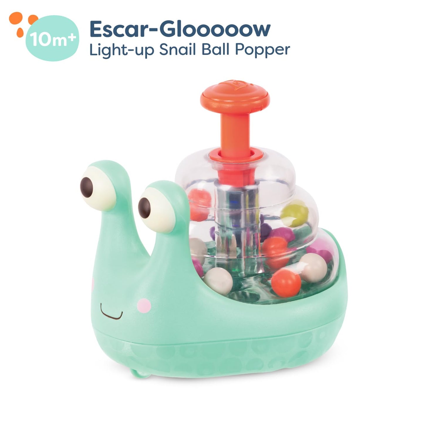 B. toys – Light Up Snail Ball PopperBaby Toy with Glowing Effects & Easy– Grip Handle – Interactive Educational Toy for Motor Skills Development – Colorful Baby Toys for 10+ Months