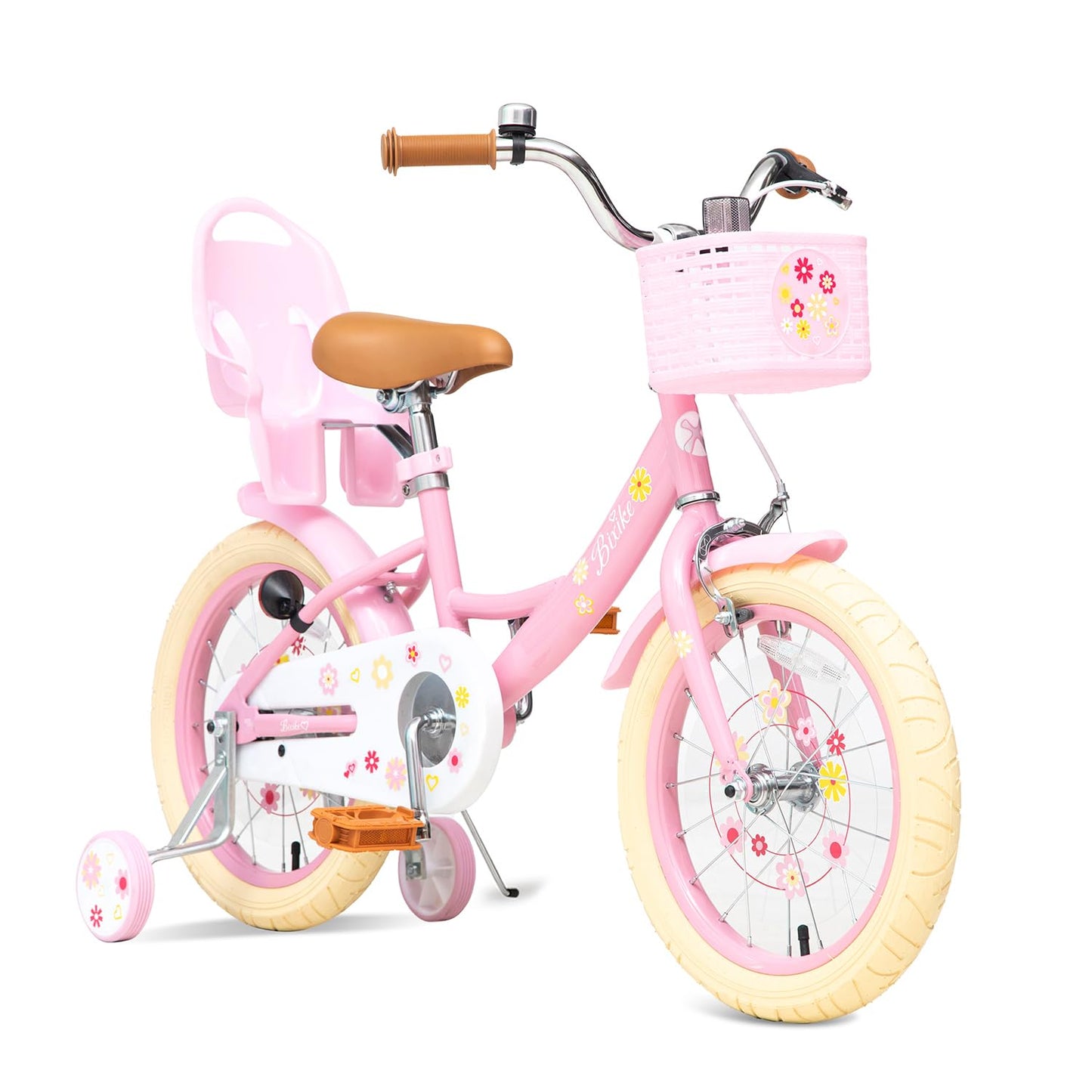 Bixike Girls Bike with Basket for Toddlers and Kids Aged 3-14 Years Old, 12 14 16 18 Inch with Training Wheels & Doll Seat, 20 Inch with Kickstand & Rear Rack, Princess Style Bicycle for Gift.