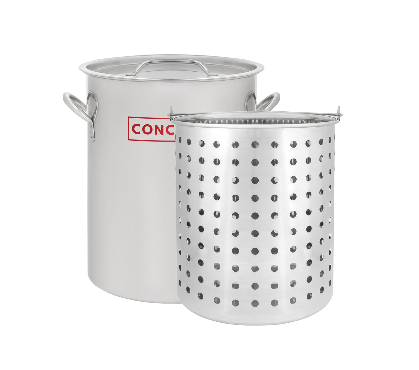 CONCORD 36 Quart Stainless Steel Stock Pot w/Steamer Basket + CONCORD 12" THE BLOCK BURNER in Stainless Steel, 100,000 BTU Single Propane Stove