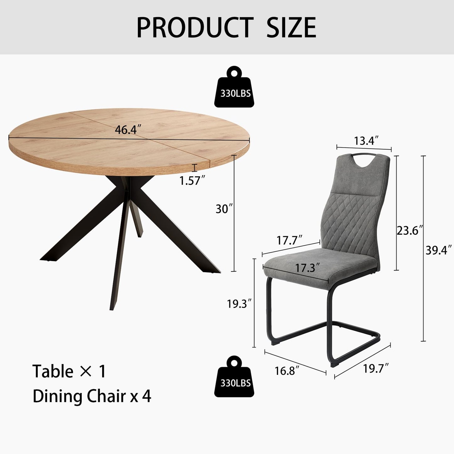 Zerifevni 46.4" Dining Table and Chair Set, Mid Century Modern for Set of 4, Coffee Table with Steel Legs for Kitchen Dining Room, Office, Save Space