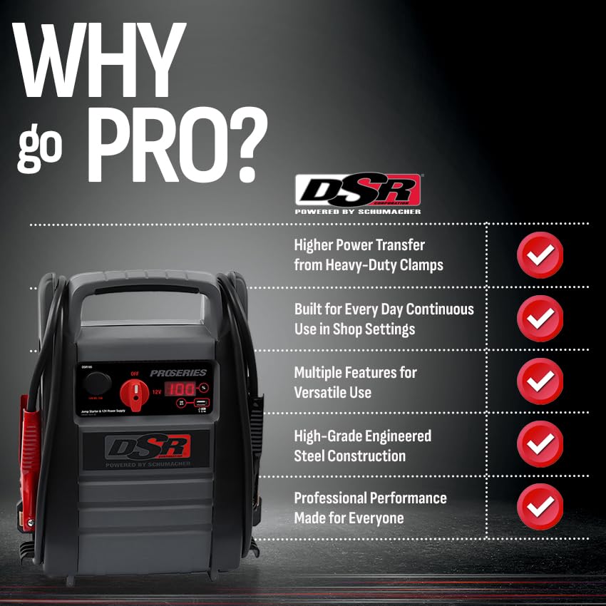 Schumacher Electric DSR ProSeries Car Battery Jump Starter - 2200 Peak Amp 12V Car Starter, Jump Box & Portable Power Station - Digital Display, Heavy-Duty Clamps - DSR165