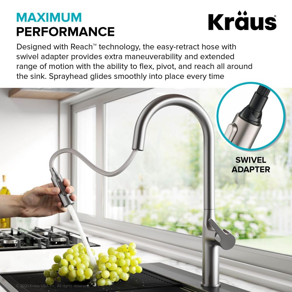 KRAUS Oletto Tall Modern Pull-Down Single Handle Kitchen Faucet in Spot Free Stainless Steel, KPF-3101SFS