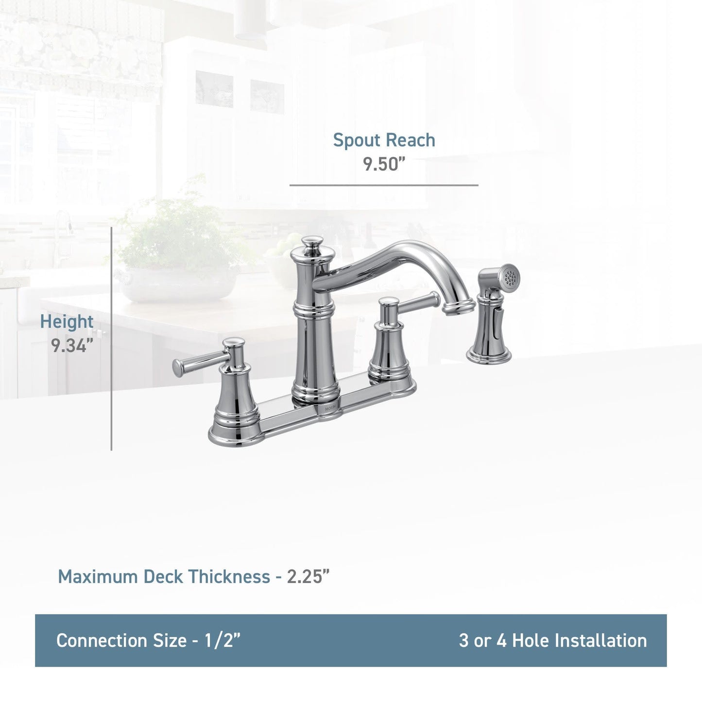 Moen 7255SRS Belfield Traditional Two Handle High Arc Kitchen Faucet with Side Spray, Spot Resist Stainless