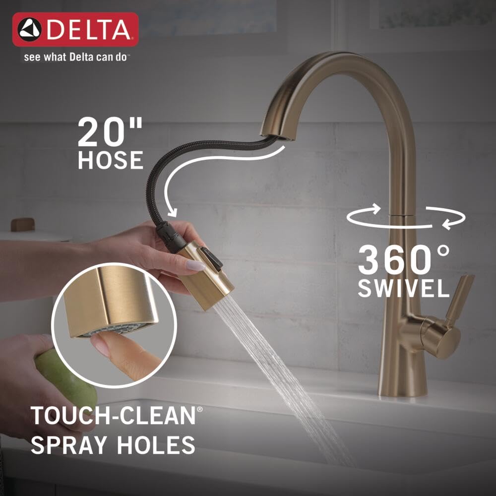 Delta Faucet Monrovia Gold Kitchen Faucet, Kitchen Faucets with Pull Down Sprayer, Kitchen Sink Faucet, Gold Faucet for Kitchen Sink with Magnetic Docking, Lumicoat Champagne Bronze 9191-CZ-PR-DST