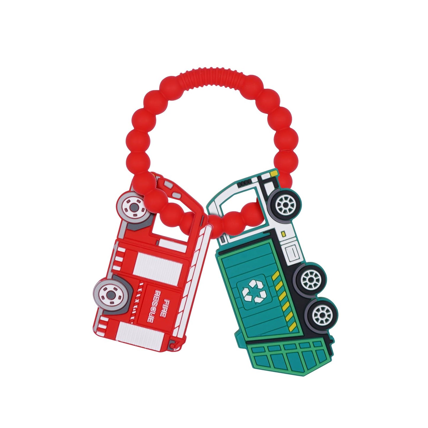 Silicone Baby Ring Toy with Fire Truck,Garbage Truck Teethers,Must Haves Teething Relief Chew Toys for 0-6,6-12 Months Boys and Girls,Newborns Essentials,Safe and Soft,BPA Free.