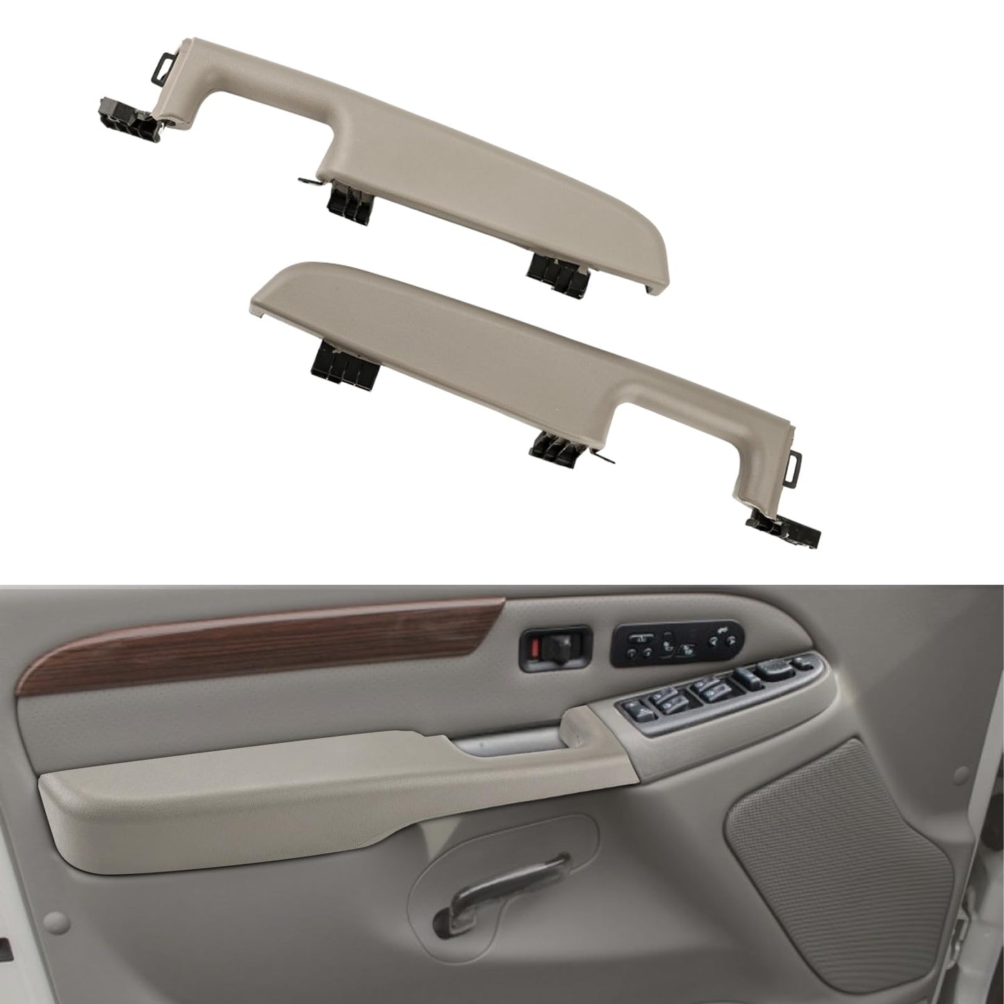 JDMON 1 Pair Front Left Driver Right Passenger Interior Door Armrest Handle Replacement for 1999-2006 Chevy Suburban Avalanche Tahoe GMC Yukon Cadillac Escalade Replacement for 88981547 15703701 Beige