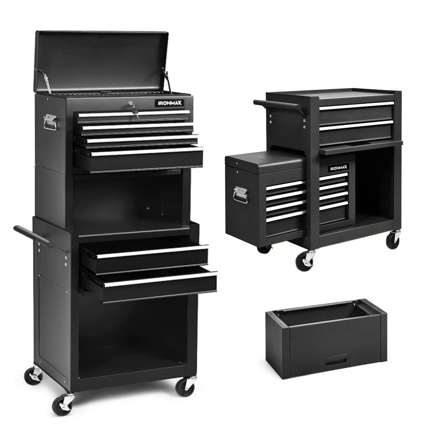Goplus Tool Chest, 3-in-1 Rolling 6 Drawers Tool Cabinet with Detachable Top Toolbox, Middle Tool Storage, Universal Lockable Wheels, Protective Liner, Auto Lock, Metal Tool Box for Garage Workshop
