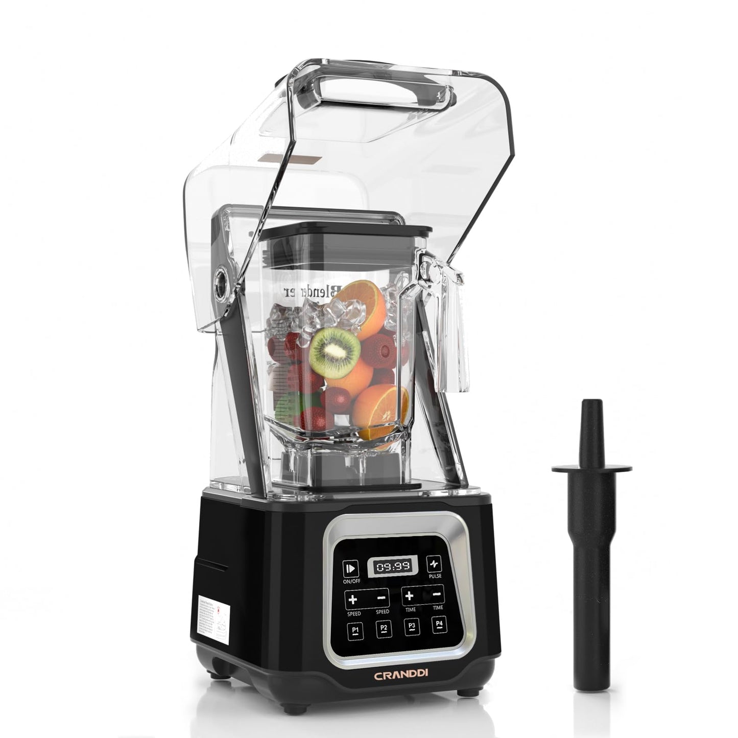 CRANDDI Commercial Smart Smoothie Blender - 2200W High-Power Professional Blenders for Smoothies & More, 4 Pre-Set Programs, Quiet Blender with Removable Shield, 52oz Jar, 120V, K80TS (Black)