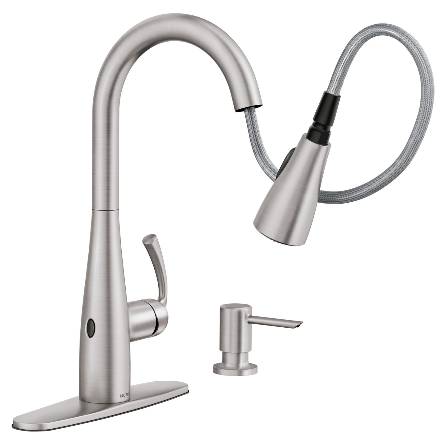 Moen Essie Spot Resist Stainless MotionSense Wave One-Handle Touchless Kitchen Faucet with Pulldown Sprayer and Soap Dispenser, 87014EWSRS
