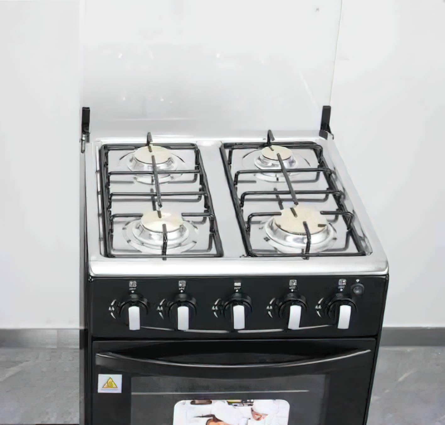 20-inch LPG (Propane) Gas Range, 4-Burner Cooktop with 62L Oven, 201 Stainless Steel, Black Glass Lid, Electronic Ignition, for Kitchen