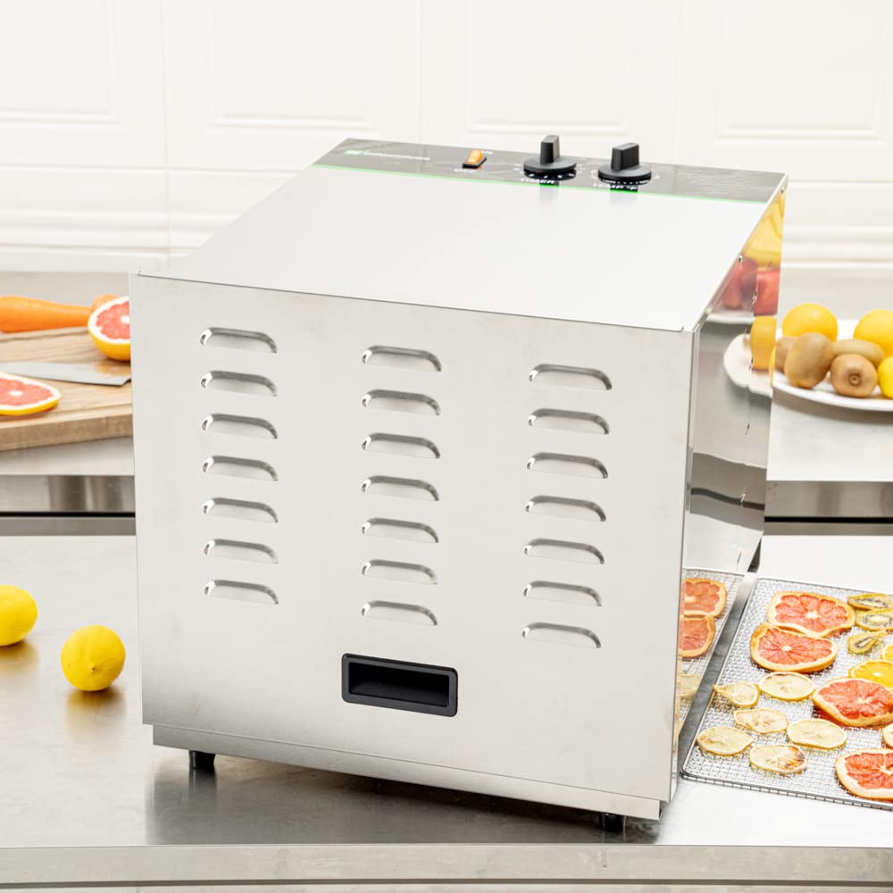 Restaurantware Hi Tek Food Dehydrator 1 Food Dryer Machine - 120V/1000W 10 Shelves Stainless Steel Dehydrator For Food Built-In Timer No-Slip Feet Removable Door