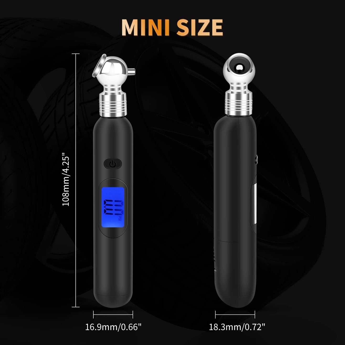 RVZONE Mini Digital Tire Pressure Gauge 3-99PSI 4 Settings Tire Gauge for Tire Pressure with Backlit LCD for for RV Car Truck Bicycle, Easy and Accurate Reading(Black)