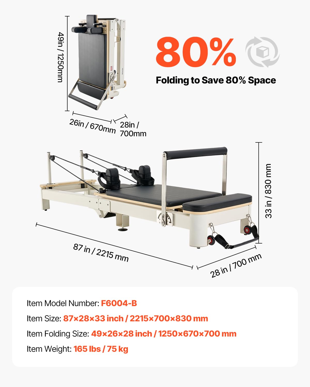 VEVOR Foldable Pilates Reformer Machine, Reformer Set with Sitting Box, Pilates Bed with Dual Resistance- Spring & Cord, for Advanced Users & Beginners Home Gym Studio, Up to 400 LBS