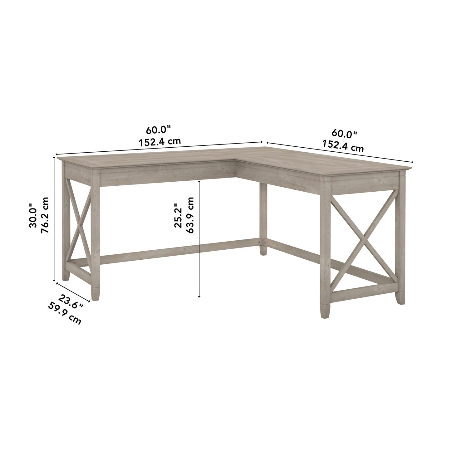Bush Home Key West 60W Modern Farmhouse L Shaped Desk in Washed Gray, 60-Inch Corner Computer Table for Home Office Workspace