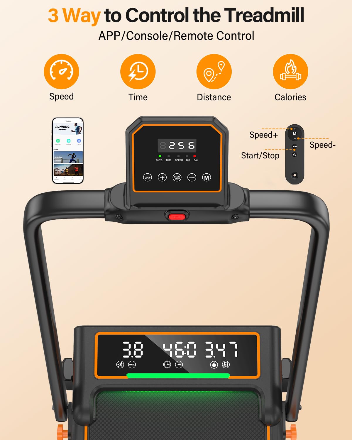 Treadmill Walking Pad with 15% Incline/Handle Bar/2 LED Display, 3.5HP Portable Treadmills for Home Small, Foldable Walking Pad Treadmill 350+lb Capacity, Smart App, 4 Adjustable Incline, RGB Light