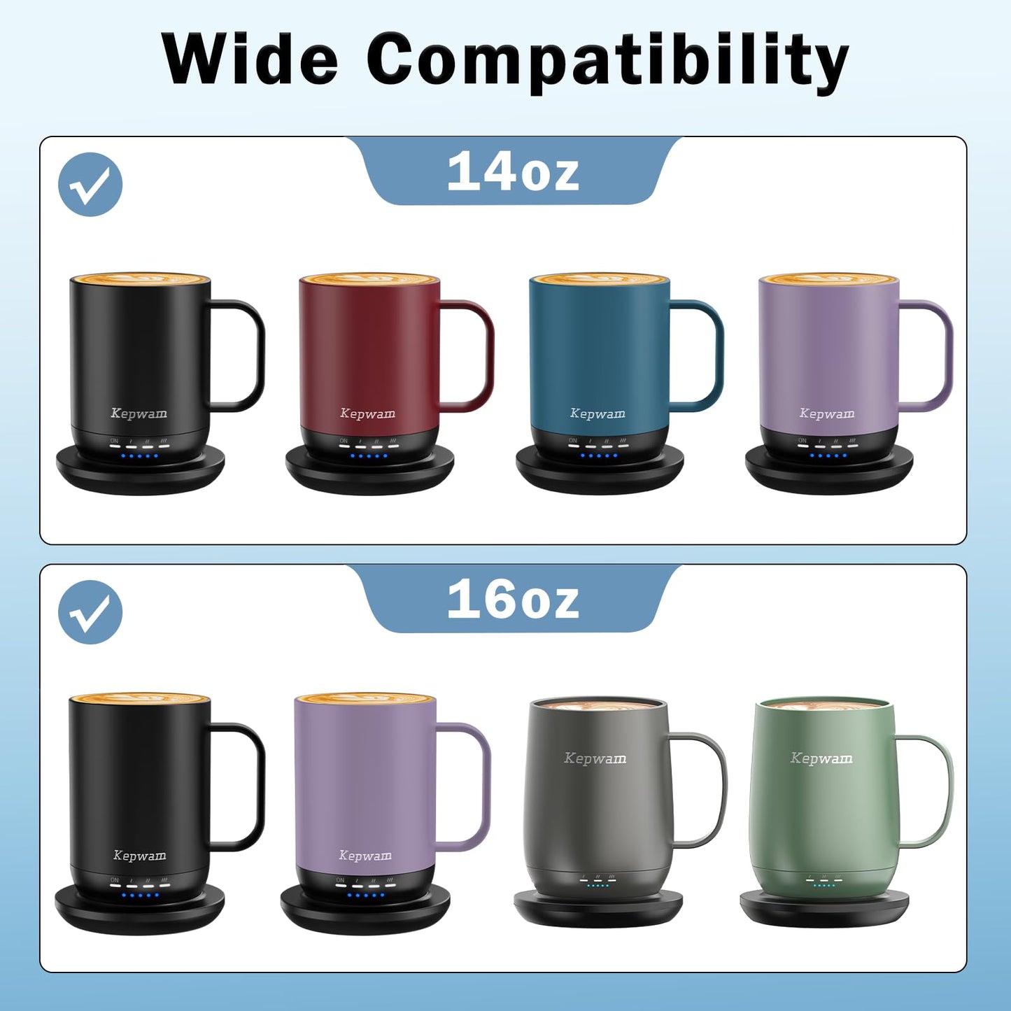 Kepwam Replacement Lid for Heated Coffee Mug – BPA-Free Sliding Lid, Spill-Resistant, Heat Retention Cover – Compatible with Kepwam Smart Mug (T1, T2, T2 Plus Models Only) Logo